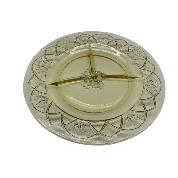 Yellow Depression Glass Plate Federal Glass Rosemary Divided Dish Amber MCM - Picture 1 of 16